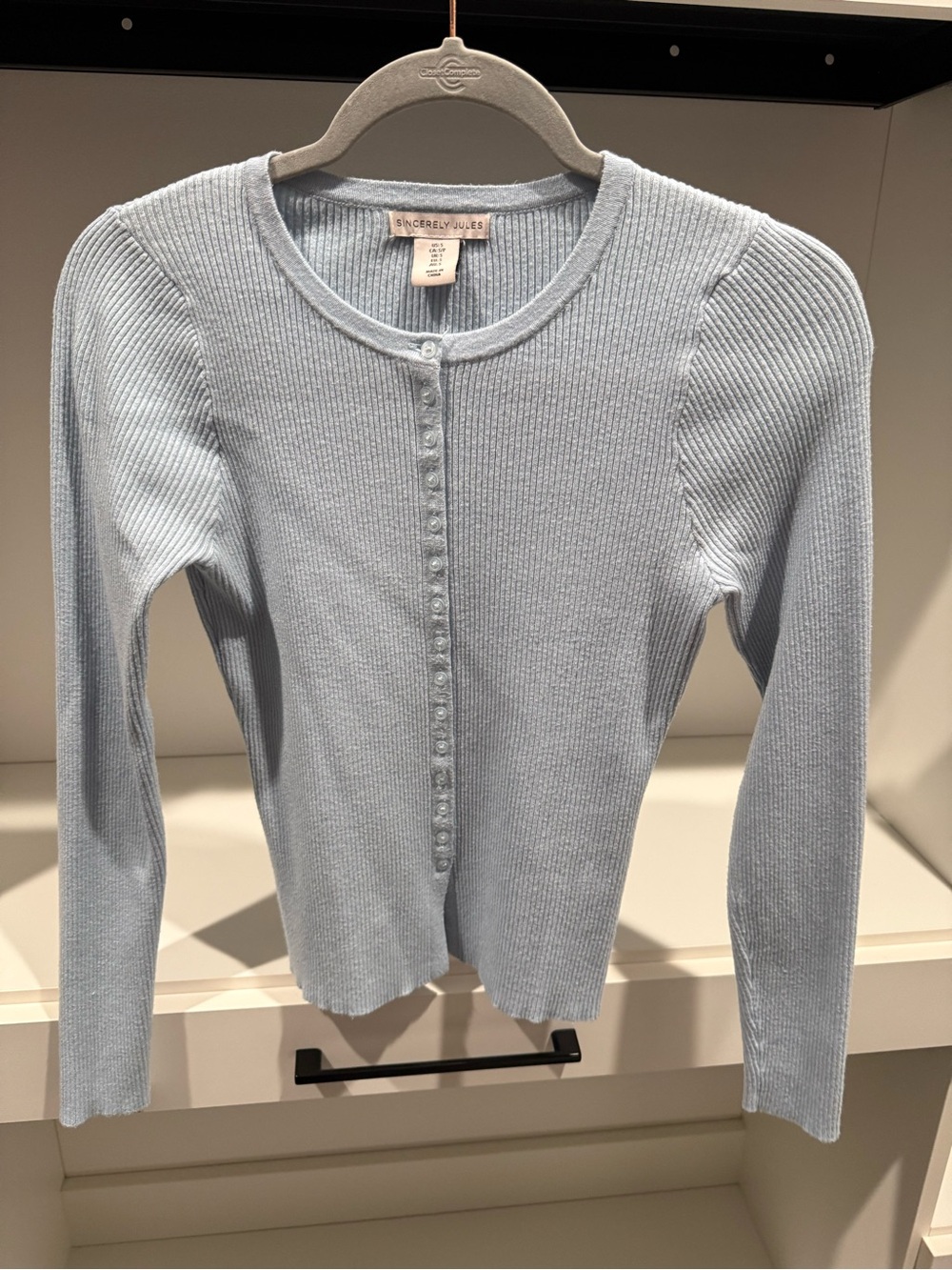 Sincerely Jules Light Blue Ribbed Button-Front Long Sleeve Top